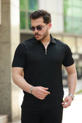 Erkek Fermuarlı Yakalı Kısa Kollu Tshirt (159165)
