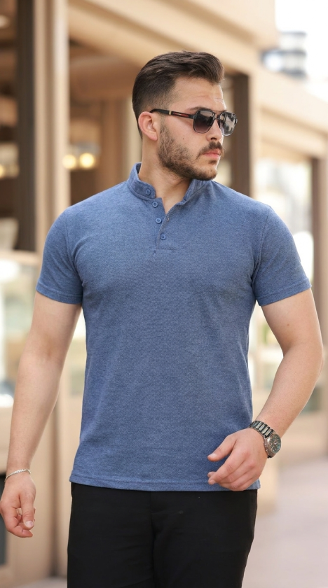 Erkek Hakim Yaka Dokuma Pamuklu Kumaş Kısa Kollu Tişört (170424)