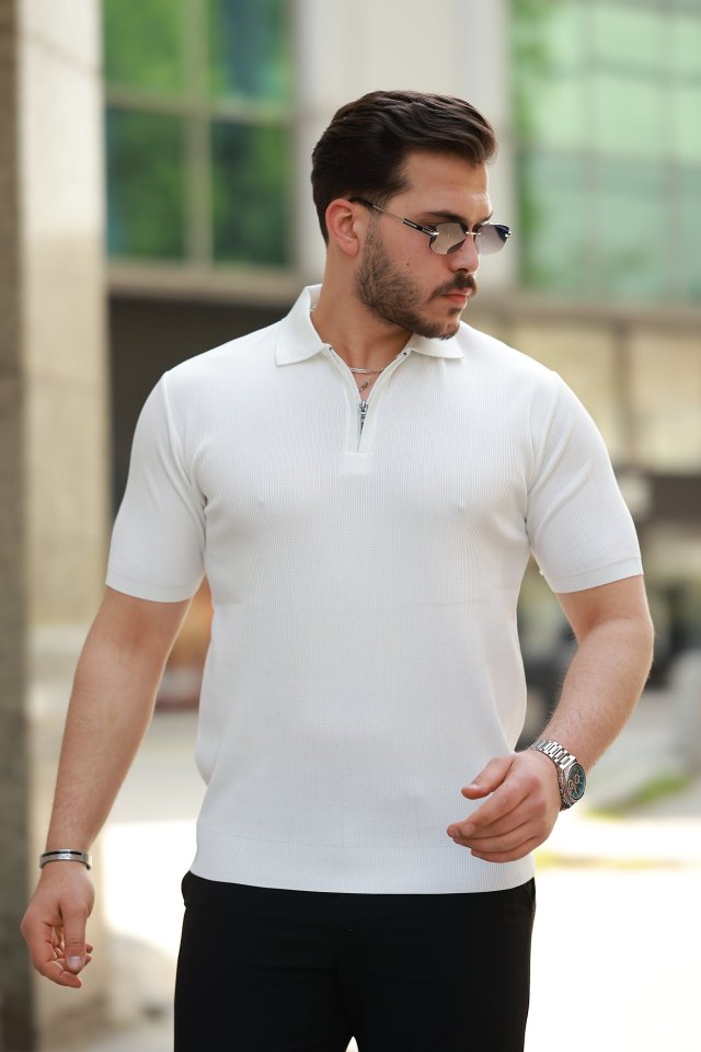 Erkek Fermuarlı Yakalı Kısa Kollu Tshirt (159164)