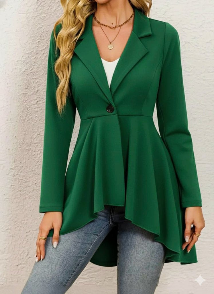 Kadın Uzun Kollu Yakalı önden Düğmeli Uzun Atlas Blazer Ceket (174562)