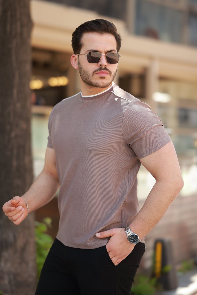 Erkek Omuzlar çizgi Detaylı Kısa Kollu T-shirt (160098)