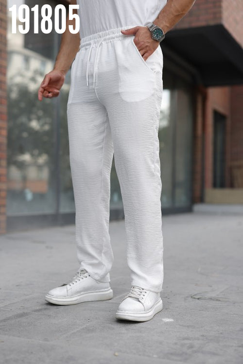 Erkek Beli Lastikli Pera Keten Pantolon