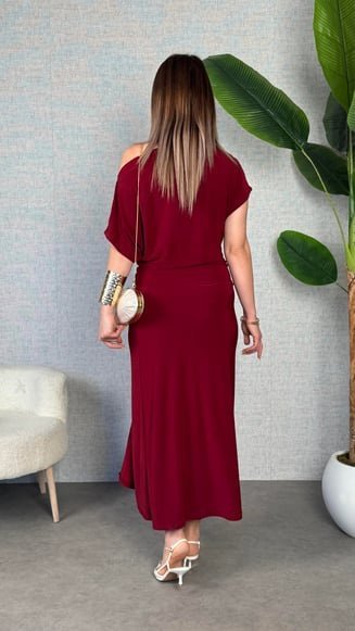 Kadın Kısa Kollu Tek Omuzdan Açık Beli Lastikli Sandy Maxi Elbise (172024)