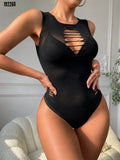 Kadın sıfır kol göğüs sırt ve yanları kesik detay çıtçıtlı viskon bodysuit