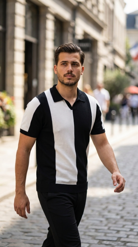 Erkek Kısa Kollu Polo Yakalı Blok Desenli Triko Bluz (189236)