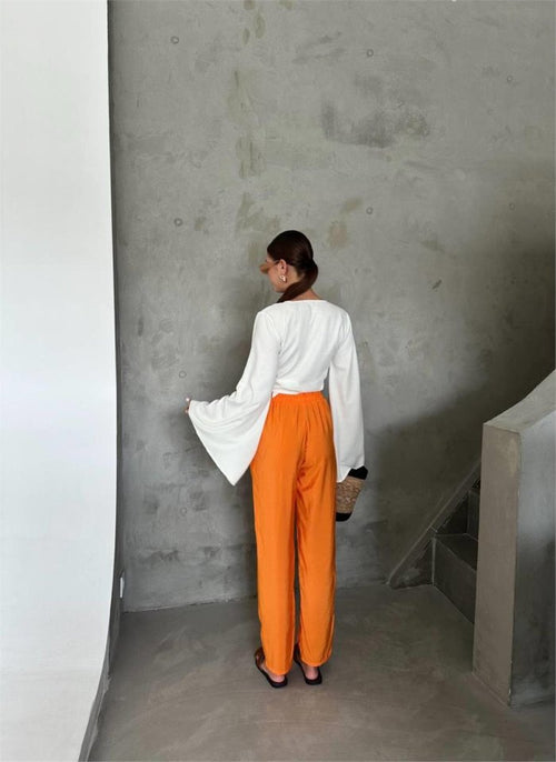 BEL LASTİK DETAYLI MODAL KUMAŞ PANTOLON - Orange (152066)