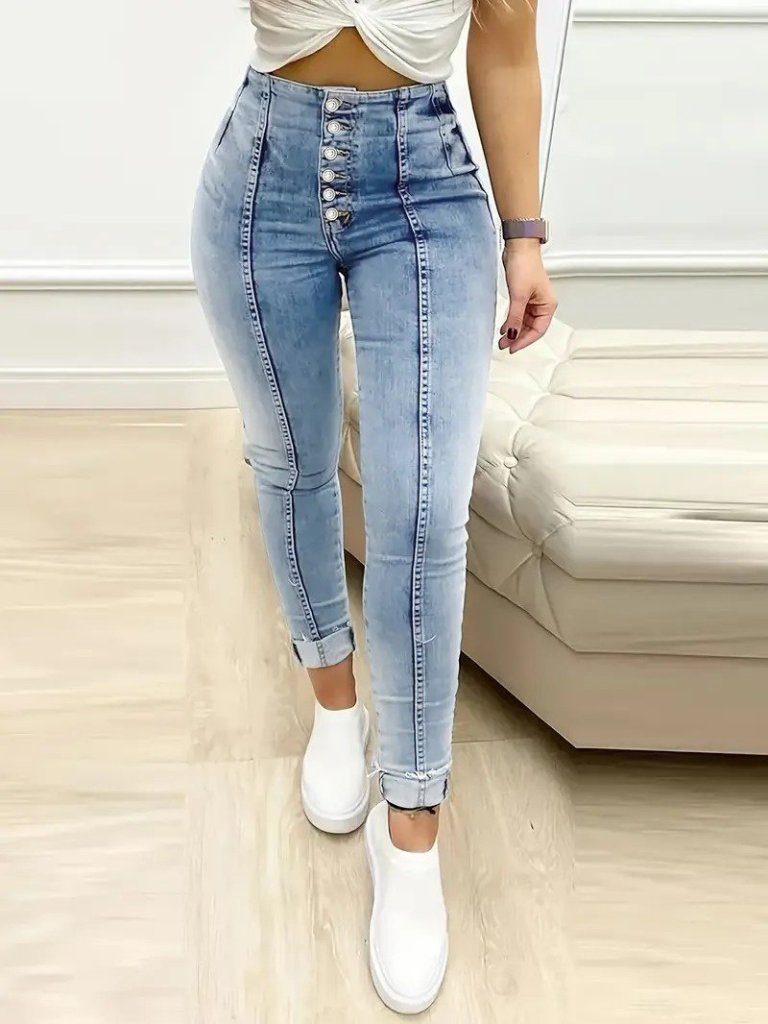 Kadın Yüksek Bel önden Düğmeli Jean Pantolon (171923)