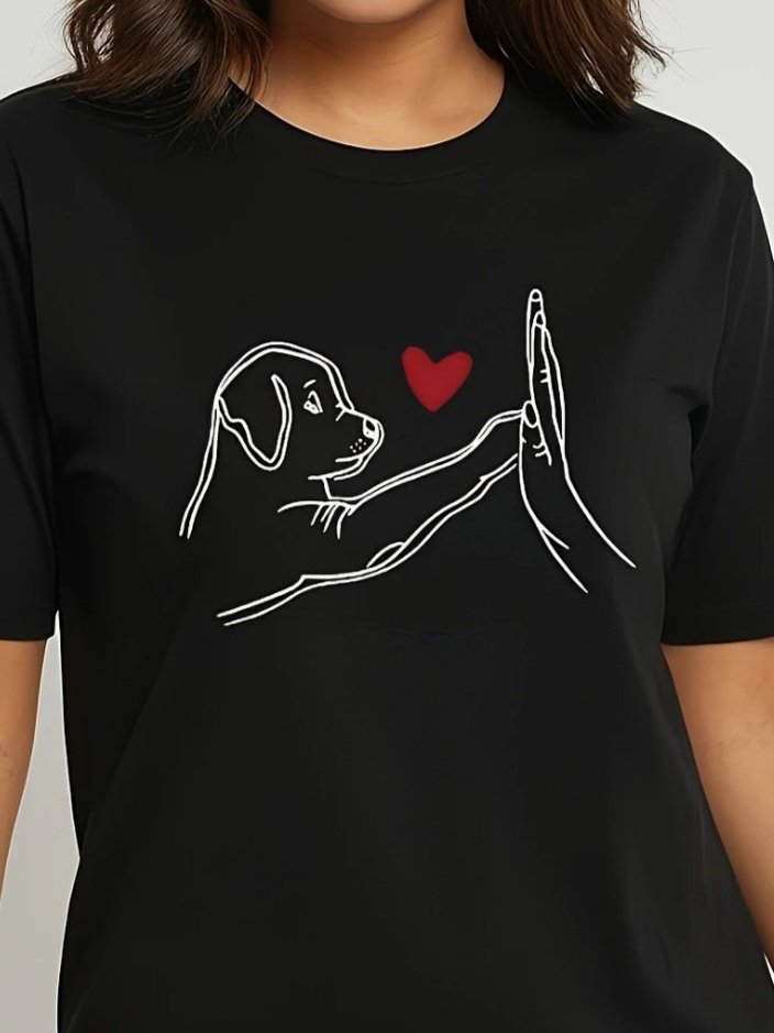 Kadın Kısa Kollu Bisiklet Yaka Köpek Baskılı Viskon Bluz (164589)