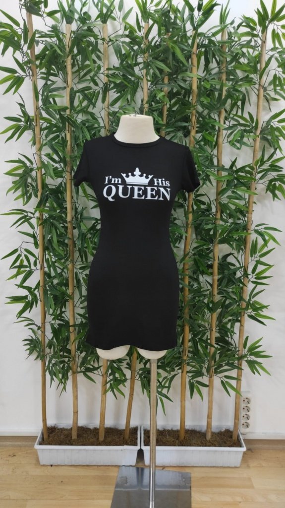 Kadın Kısa Kollu Queen Baskı Iki Iplik Mini Elbise (190208)