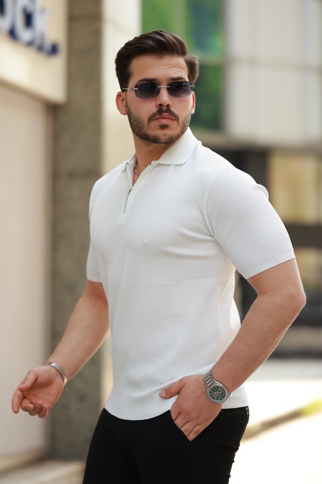 Erkek Fermuarlı Yakalı Kısa Kollu Tshirt (159164)