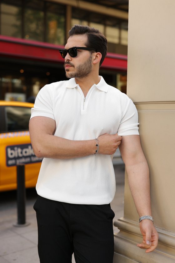 Erkek Fermuarlı Yakalı Kısa Kollu Tshirt (159164)