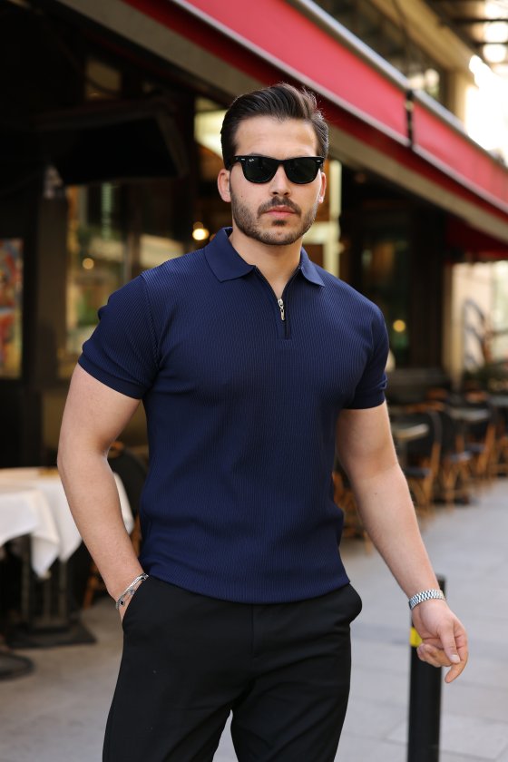 Erkek Fermuarlı Yakalı Kısa Kollu Tshirt (161493)