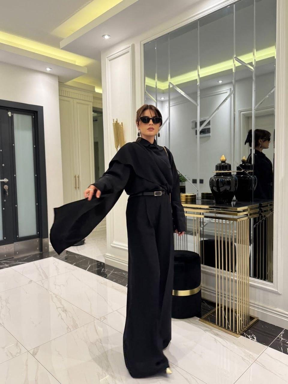 Kadın Uzun Kollu şal Detaylı Bluz Ve Pantolon Ikili Takım (kemer Dahil Değil) (184005)