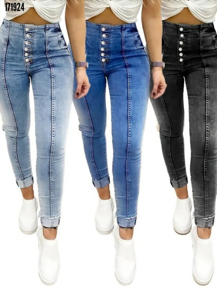 Kadın Yüksek Bel önden Düğmeli Jean Pantolon (173135)