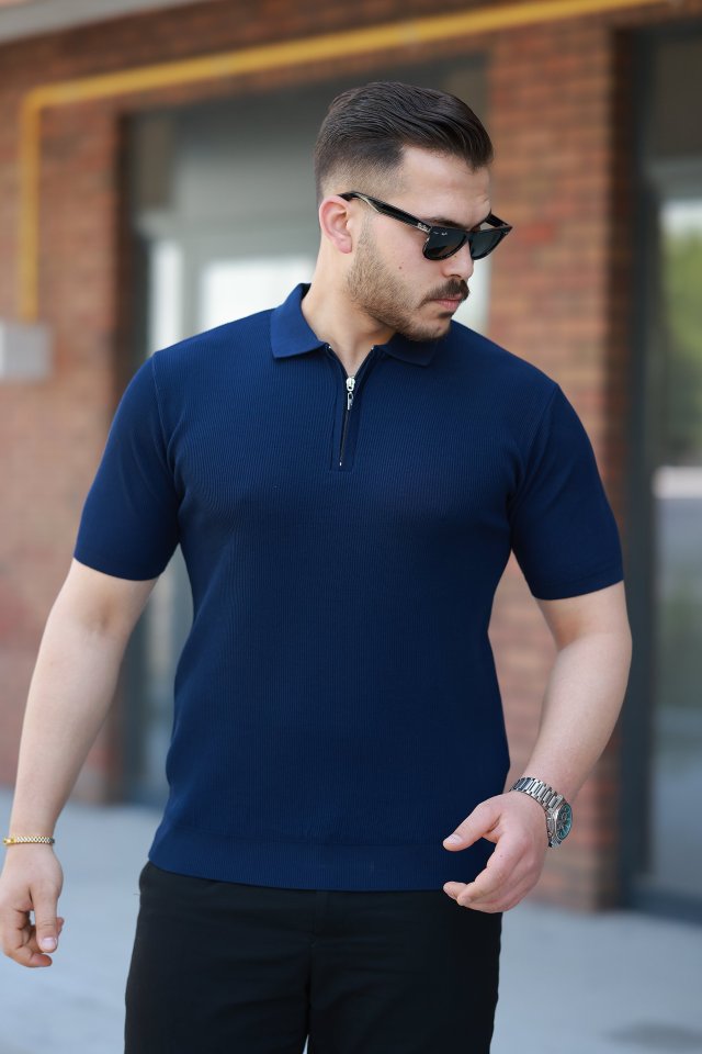 Erkek Fermuarlı Yakalı Kısa Kollu Tshirt (161493)
