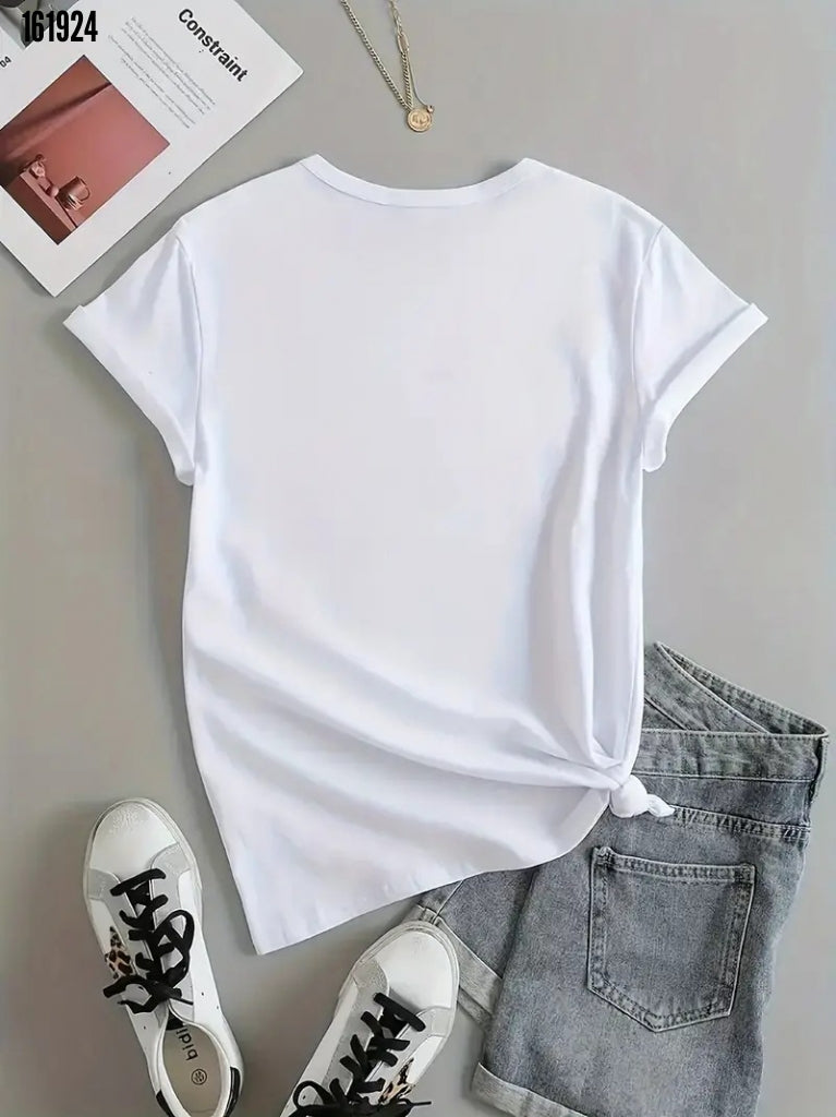 Kadın kısa kollu palmiye baskılı viskon tshirt