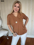Kadın kısa kollu v yaka bluz