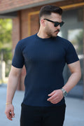 Erkek Bisiklet Yaka örgü Desenli Kısa örme Triko Kısa Kollu T-shirt (161502)