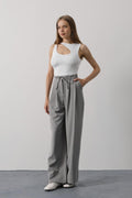 Pileli Bağcıklı Oversize Pantolon - Gri (162830)