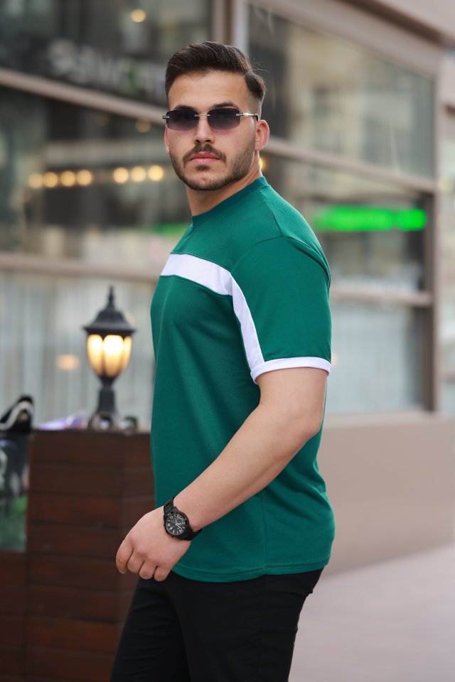 Erkek şerit Detaylı Kısa Kollu T-shirt (160882)