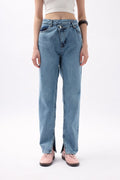 Asimetrik Bel Paça Yırtmaçlı Jean (146637)