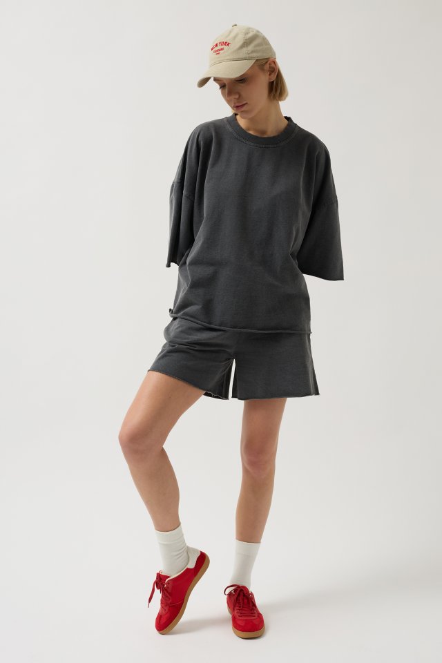 Oversize Lazer Kesim Bisiklet Yaka T-Shirt (146767)
