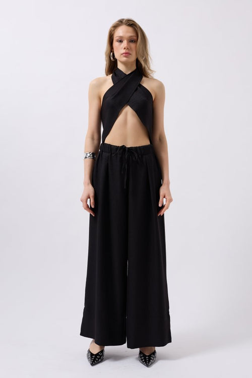 Düşük Bel Oversize Keten Pantolon (159284)