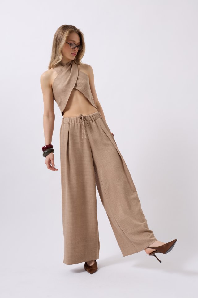 Düşük Bel Oversize Keten Pantolon (159285)