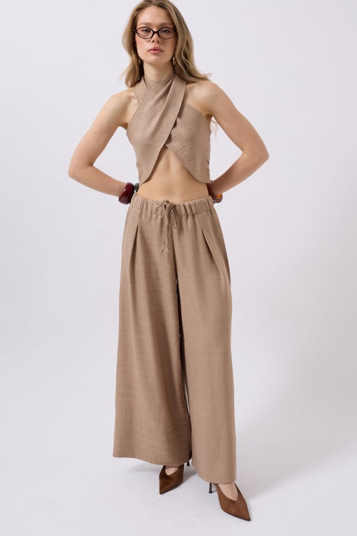 Düşük Bel Oversize Keten Pantolon (159285)