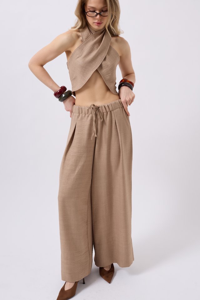 Düşük Bel Oversize Keten Pantolon (159285)