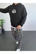 Erkek Sırt Baskılı Kapüşonlu Üç İplik Oversize Sweatshirt - Siyah (92648)