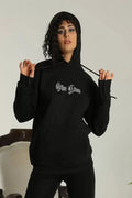 Sırt Baskılı Oversize Üç İplik Kapüşonlu Sweatshirt - Siyah (92650)
