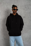 Erkek Düz Kapüşonlu Sweat - Siyah (92679)