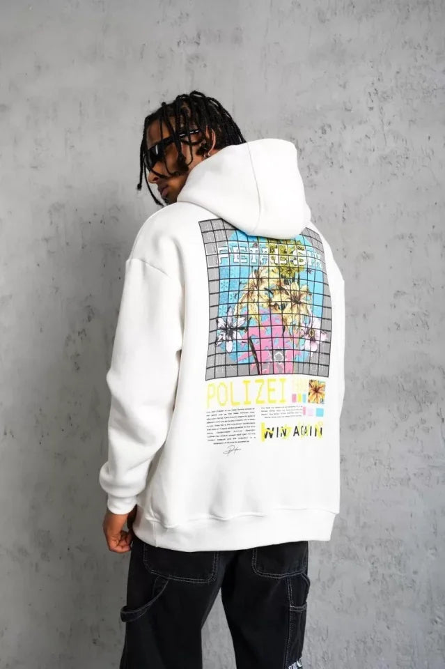 Erkek Patel Six Baskılı Kapüşonlu Sweat - Beyaz (92690)