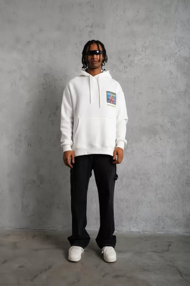 Erkek Patel Six Baskılı Kapüşonlu Sweat - Beyaz (92690)