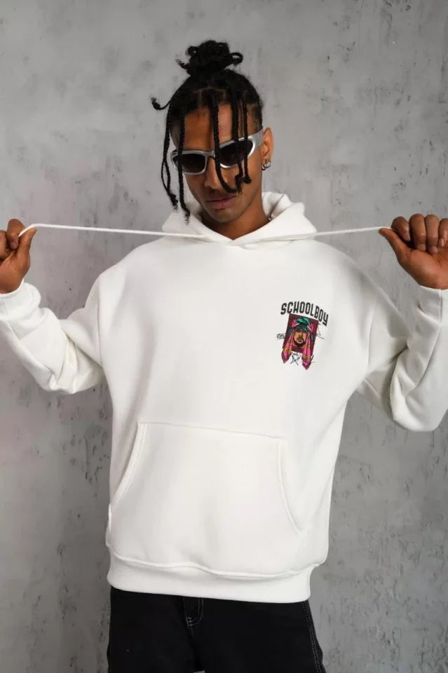 Erkek SCHOOL BOY Baskılı Kapüşonlu Sweat - Beyaz (92694)