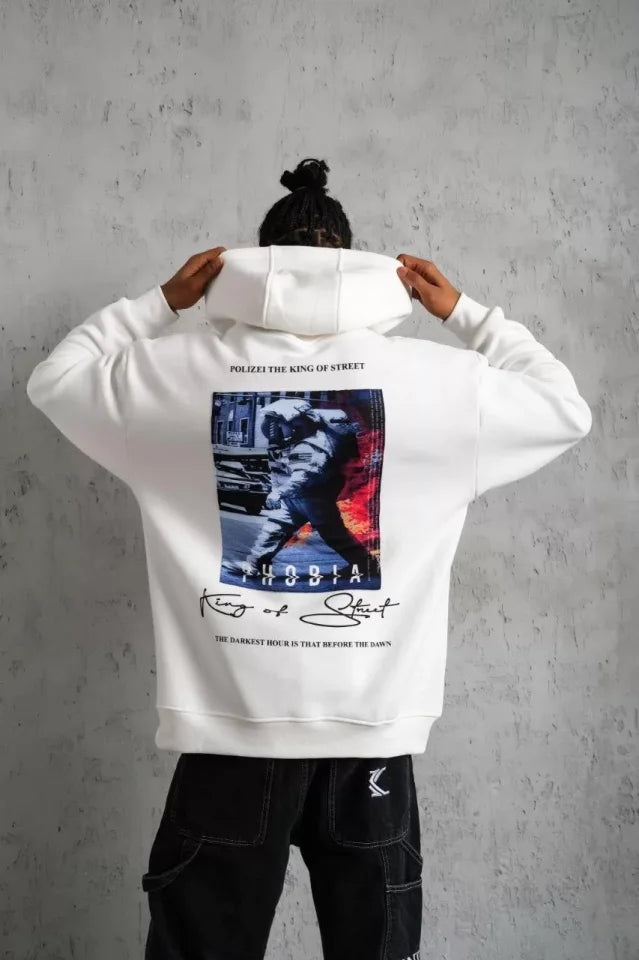Erkek Astronot Baskılı Kapüşonlu Sweat - Beyaz (92700)