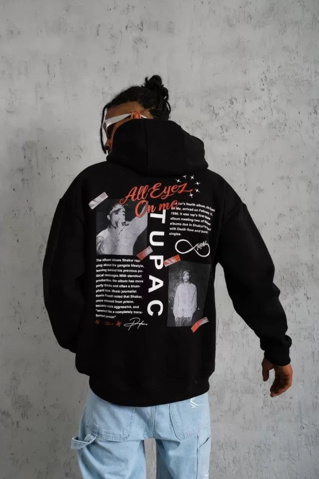 Erkek Ön Arka Baskılı Kapşonlu Sweat - Siyah (92780)