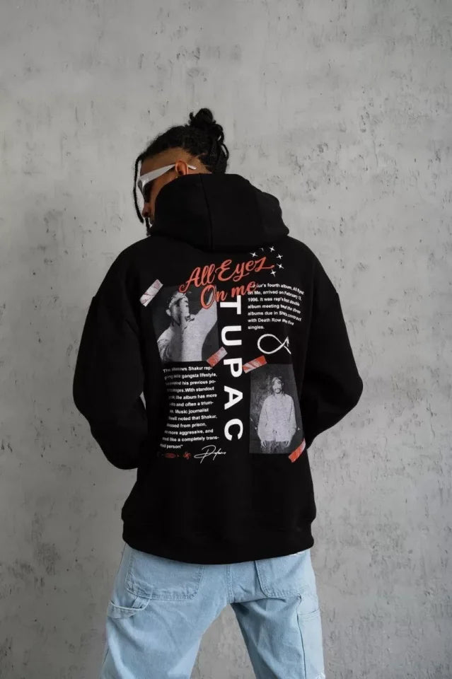 Erkek Ön Arka Baskılı Kapşonlu Sweat - Siyah (92780)