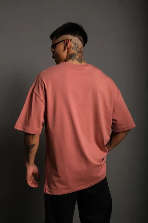 Erkek 24/1 Düz A Kalite Oversize T-shirt - Gül Kurusu (92804)