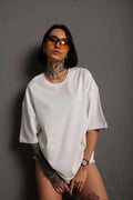 24/1 Düz A Kalite Oversize T-shirt - Beyaz (92805)