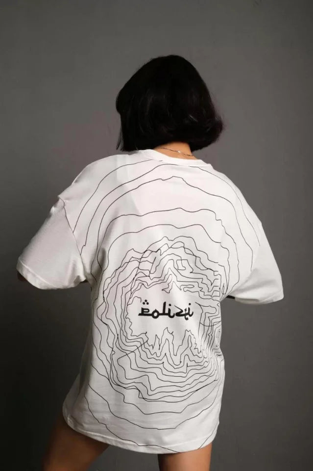 Bisiklet Yakalı Sırt Baskılı Oversize T-Shirt - Beyaz (92843)