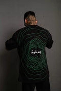 Erkek Bisiklet Yakalı Sırt Baskılı Oversize T-Shirt - Siyah (92844)