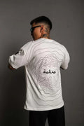 Erkek Bisiklet Yakalı Sırt Baskılı Oversize T-Shirt - Beyaz (92845)
