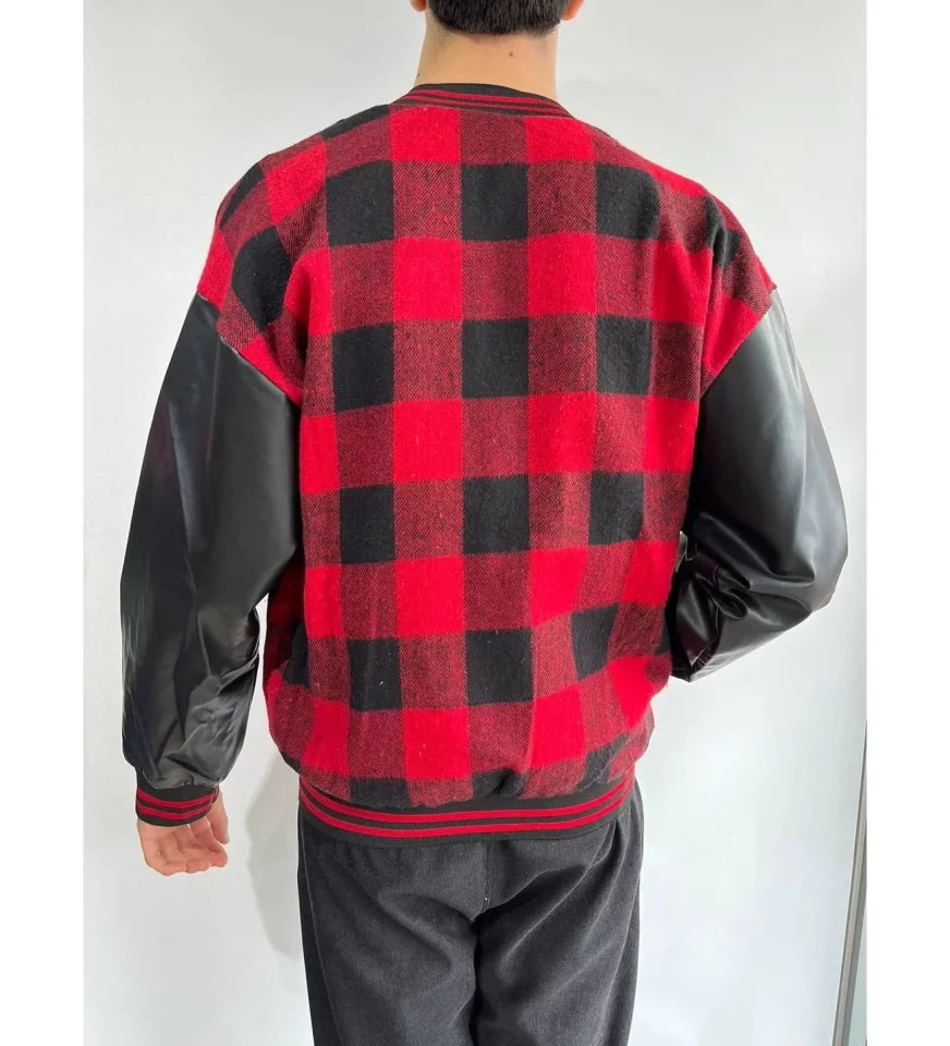 Erkek Pötikare Desen Nakışlı Kolej Ceket - Kırmızı (92853)