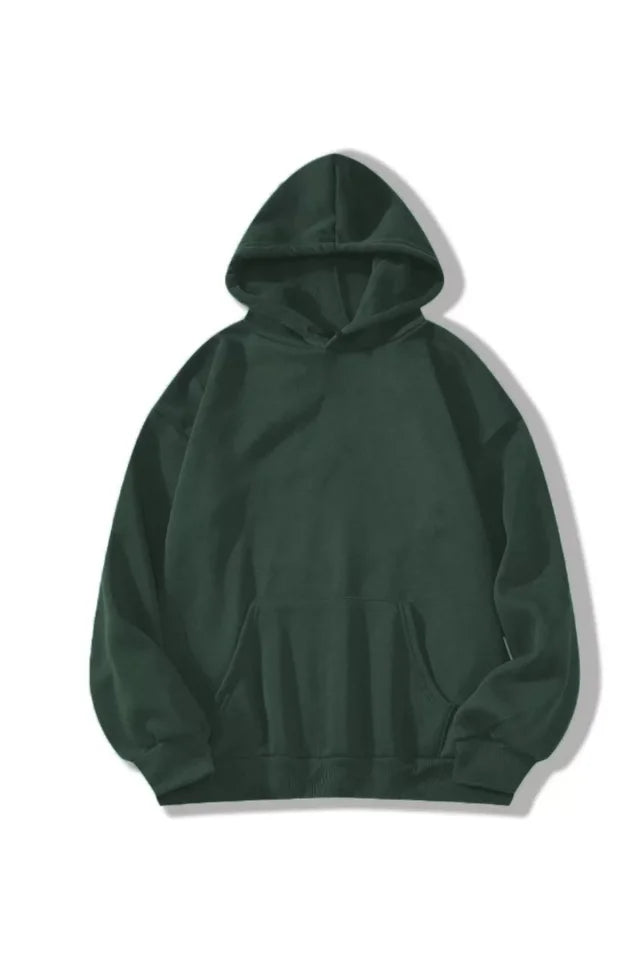 Erkek Düz Kapüşonlu Sweat - Koyu Yeşil (93100)