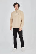 Erkek Yarım Fermuarlı Baskılı Sweat - Bej (93128)