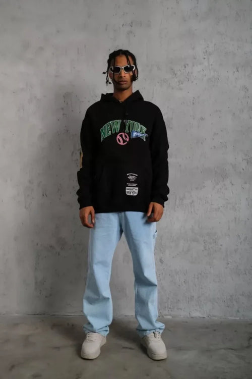 Erkek Baskılı Kapüşonlu Sweatshirt - Siyah (93134)