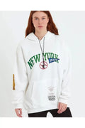 Baskılı Kapüşonlu Sweatshirt - Beyaz (93135)