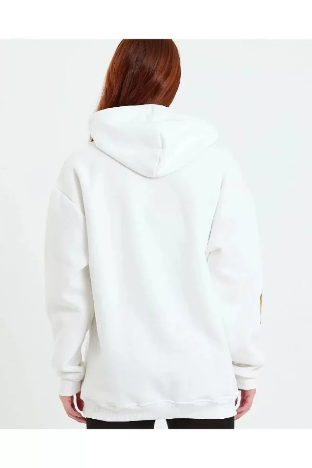 Baskılı Kapüşonlu Sweatshirt - Beyaz (93135)